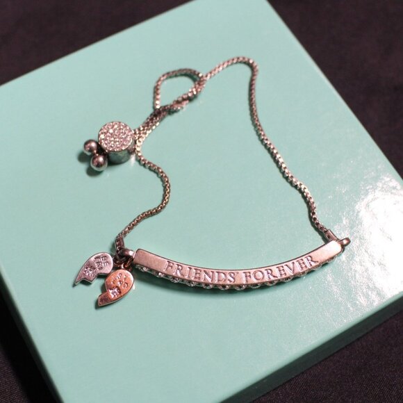 Friends Forever Engraved Lariat Bracelet w/Swarovski Crystals & Heart Charms - Picture 2 of 7